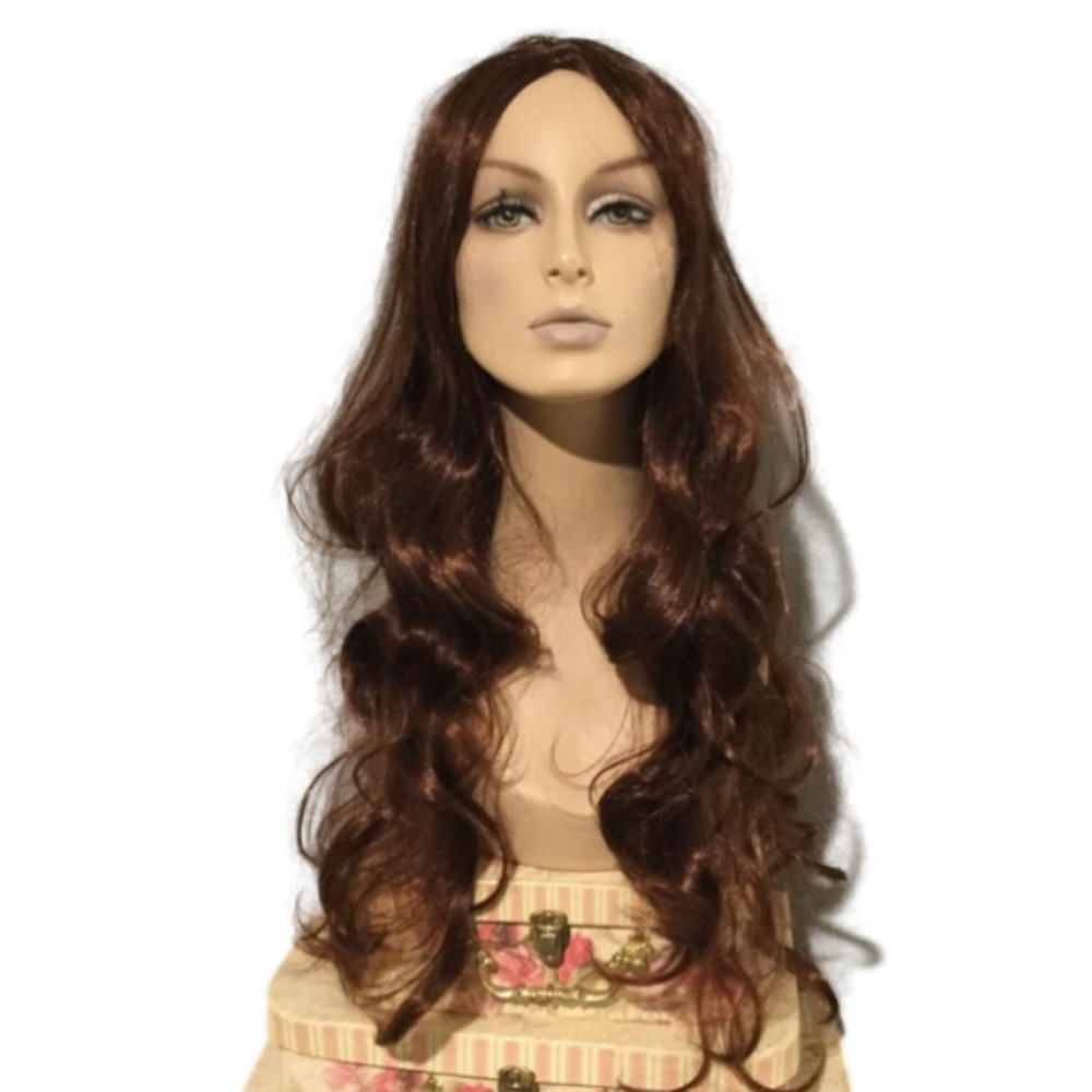 NWOT Gorgeous Auburn Reddish Brown Red Long Curly Wig Hair Extension Y2K